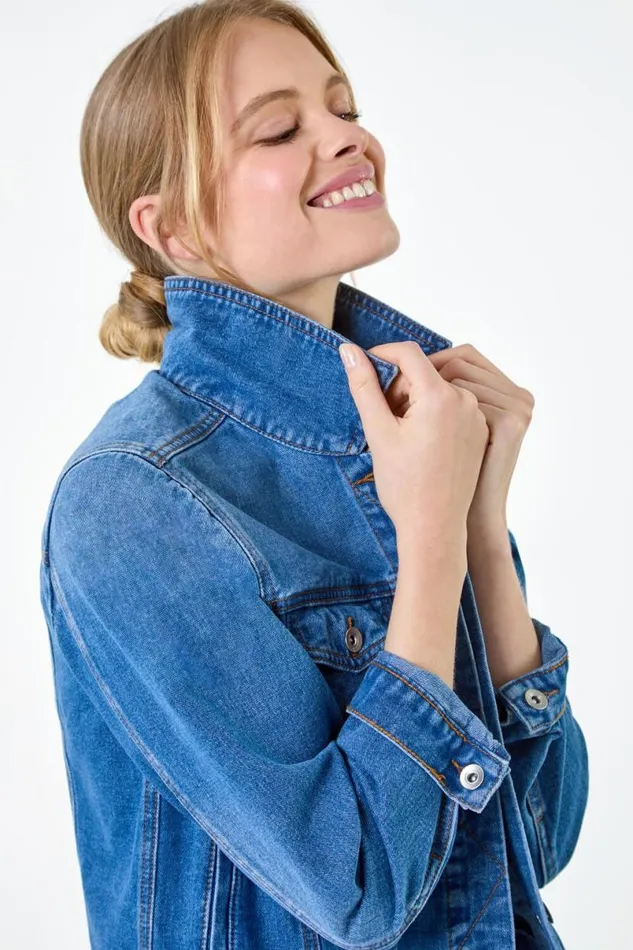Blue Classic Cotton Denim Jacket Women Roman Coords
