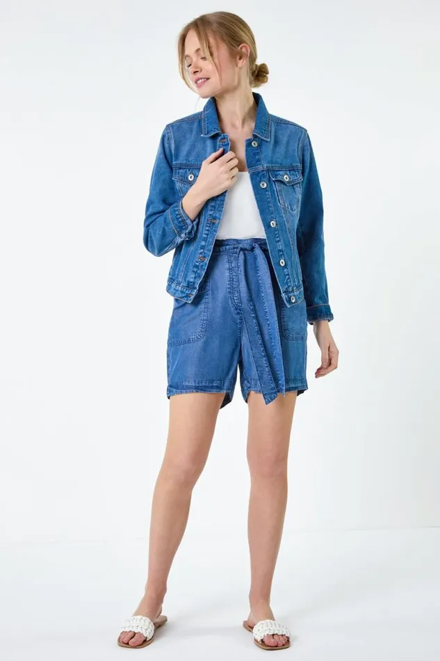 Blue Classic Cotton Denim Jacket Women Roman Coords