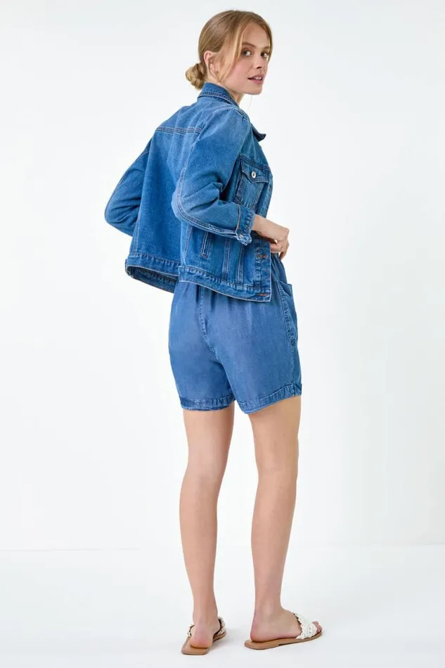 Blue Classic Cotton Denim Jacket Women Roman Coords