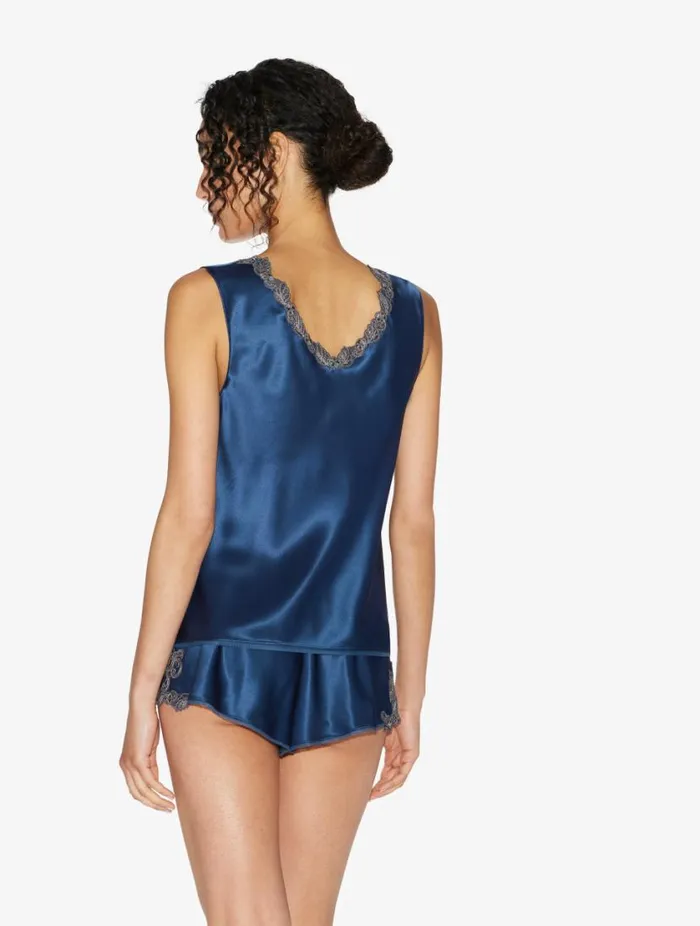 Blue Silk Satin Top With Frastaglio Sleepwear La Perla Camisoles