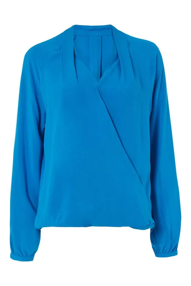 Blue V Neck Wrap Front Top Women Roman Tops