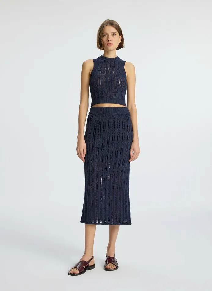 Bottoms Women ALC Aurora Crochet Midi Skirt Navy Bottoms Women ALC Aurora Crochet Midi Skirt Navy