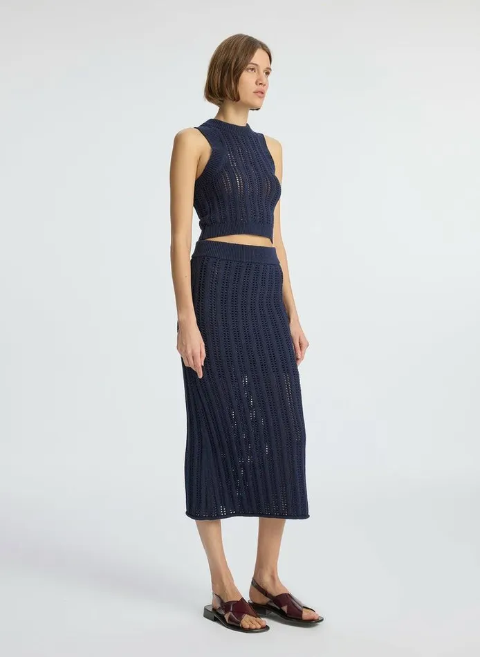 Bottoms Women ALC Aurora Crochet Midi Skirt Navy Bottoms Women ALC Aurora Crochet Midi Skirt Navy