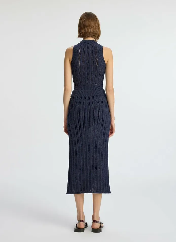Bottoms Women ALC Aurora Crochet Midi Skirt Navy Bottoms Women ALC Aurora Crochet Midi Skirt Navy