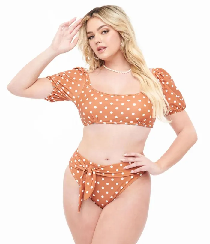 Brown and White Polka Dot Swim Set Plus Unique Vintage Two Piece Swim