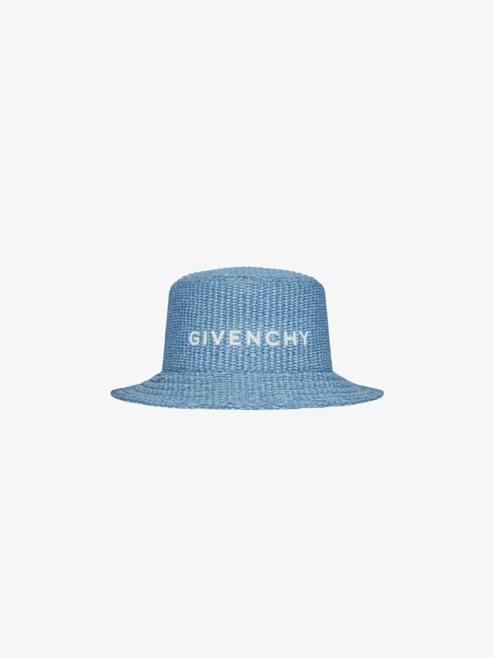 Bucket Hat In Raffia Denim Blue Women Givenchy Beanies and Caps