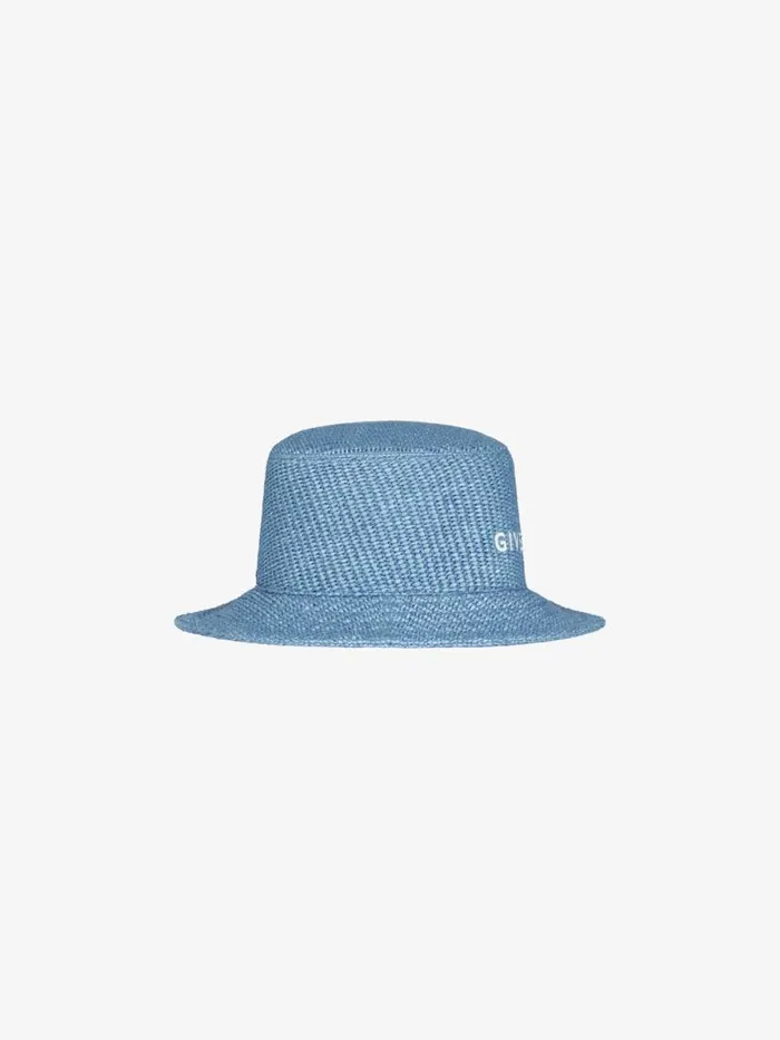 Bucket Hat In Raffia Denim Blue Women Givenchy Beanies and Caps