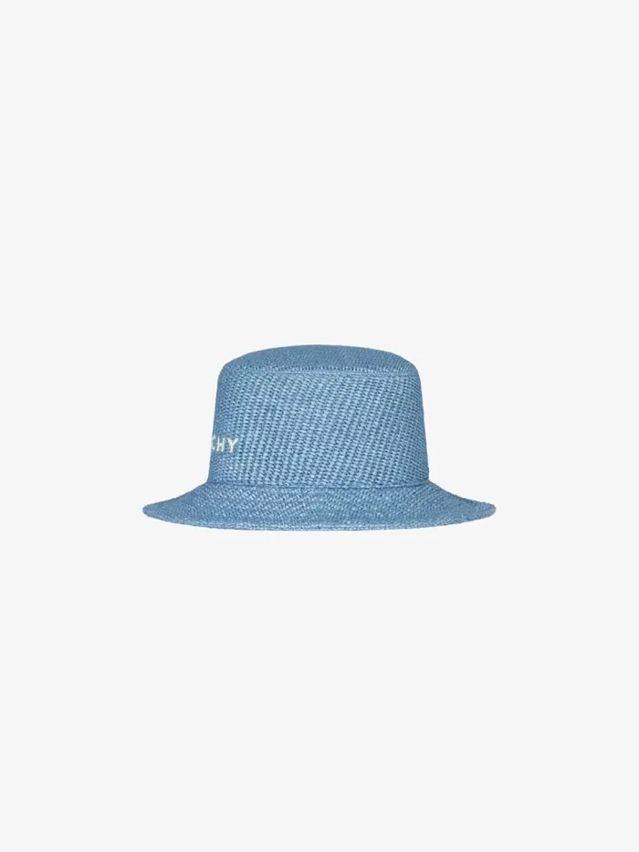 Bucket Hat In Raffia Denim Blue Women Givenchy Beanies and Caps