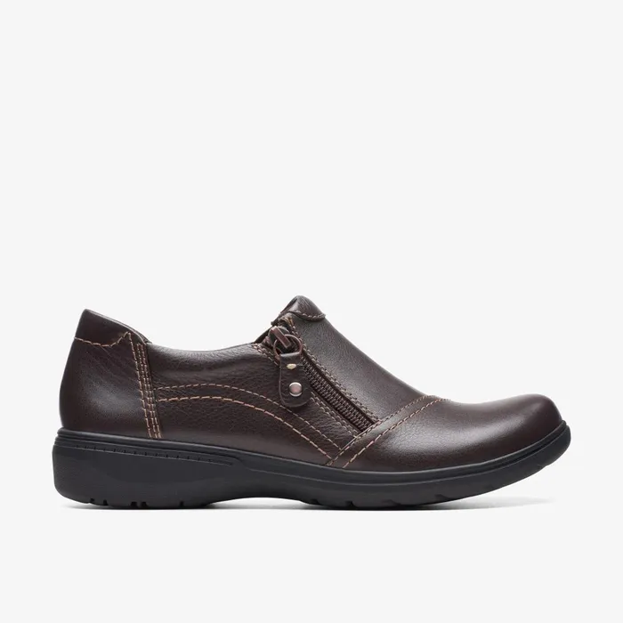 Carleigh Ray Dark Brown Leather Women Clarks Clogs and Mules