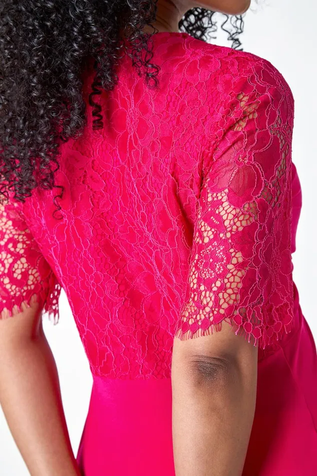Cerise Petite Lace Twist Front Stretch Top Women Roman Tops