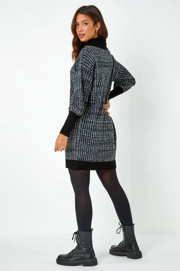 Charcoal Contrast Roll Neck Jumper Dress Women Roman Dresses