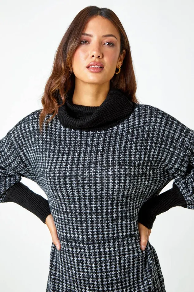 Charcoal Contrast Roll Neck Jumper Dress Women Roman Dresses
