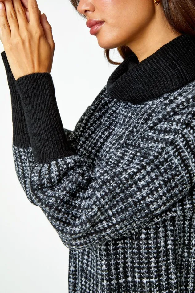 Charcoal Contrast Roll Neck Jumper Dress Women Roman Dresses
