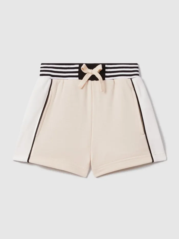 Children Reiss CoOrds Colette Cotton Blend Elasticated Waist Shorts Ivory