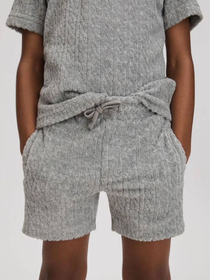 Children Reiss CoOrds Fletcher Towelling Drawstring Shorts Soft Grey