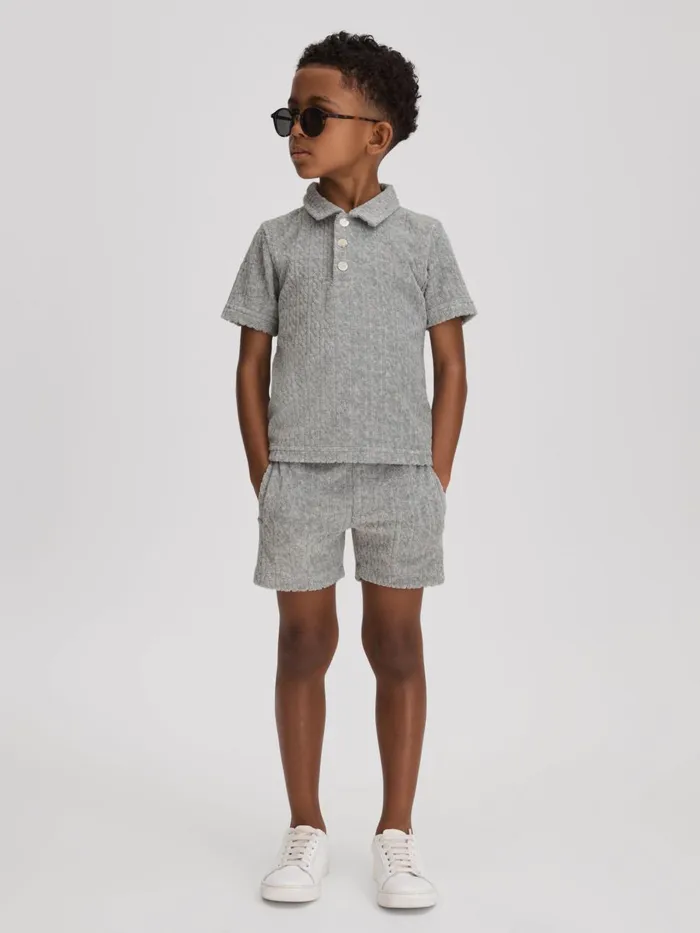 Children Reiss CoOrds Fletcher Towelling Drawstring Shorts Soft Grey