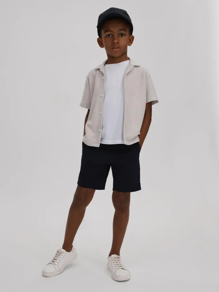 Children Reiss CoOrds Gerrard Textured Cotton Cuban Collar Shirt Silver