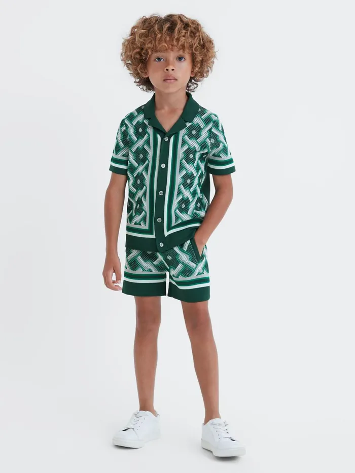 Children Reiss CoOrds Hyde Knitted Cuban Collar ButtonThrough Shirt Green Multi Children Reiss CoOrds Hyde Knitted Cuban Collar ButtonThrough Shirt Green Multi