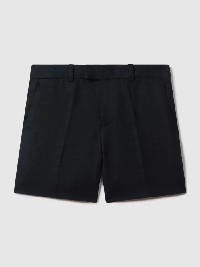 Children Reiss CoOrds Kin Slim Fit Linen Adjustable Shorts Navy