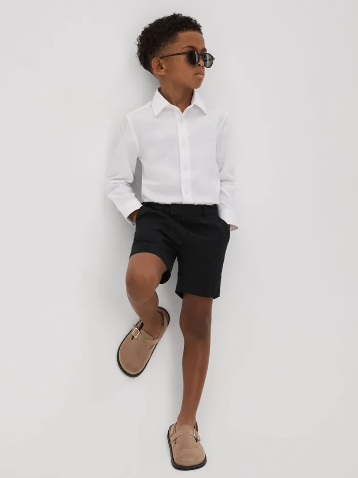 Children Reiss CoOrds Kin Slim Fit Linen Adjustable Shorts Navy