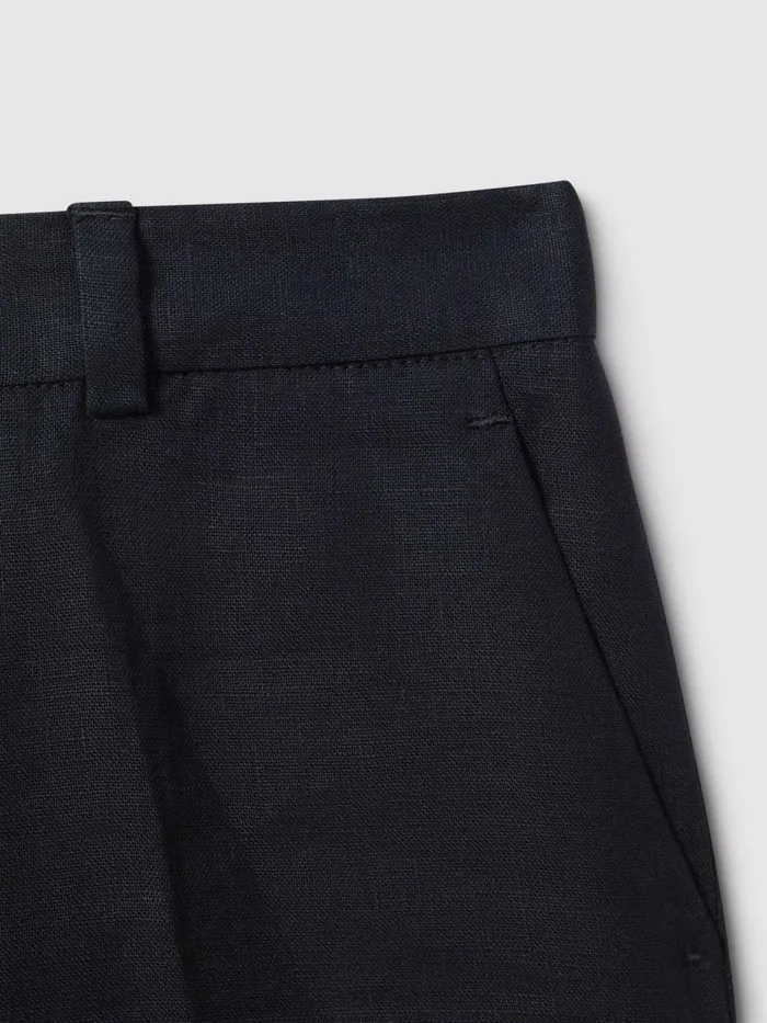 Children Reiss CoOrds Kin Slim Fit Linen Adjustable Shorts Navy