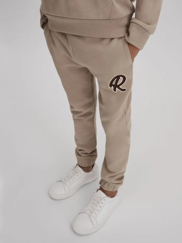 Children Reiss CoOrds Toby Cotton Elasticated Waist Motif Joggers Taupe