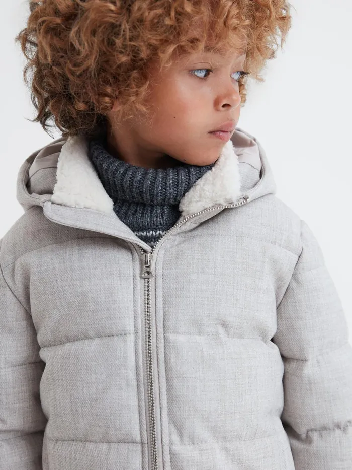 Children Reiss Coats and Jackets Disere Water Repellent Quilted Hooded Coat Soft Grey
