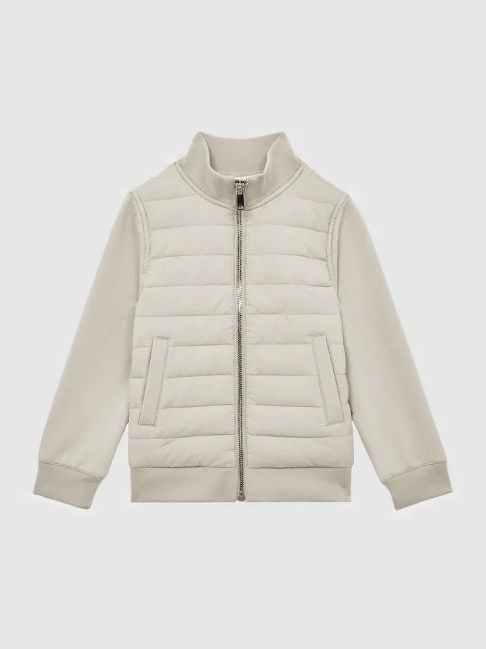 Children Reiss Coats and Jackets Flintoff Funnel Neck Quilted Hybrid Jacket Stone