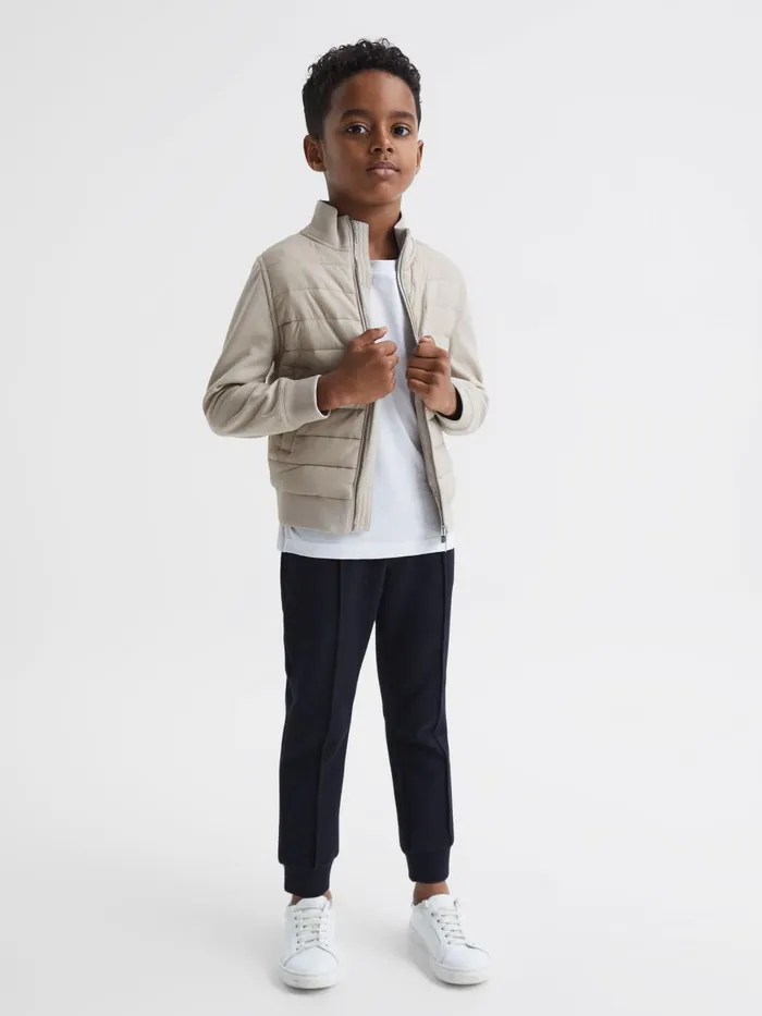 Children Reiss Coats and Jackets Flintoff Funnel Neck Quilted Hybrid Jacket Stone