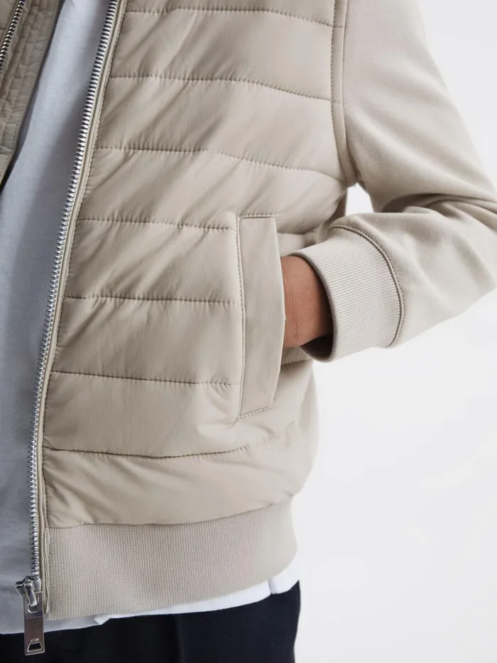 Children Reiss Coats and Jackets Flintoff Funnel Neck Quilted Hybrid Jacket Stone