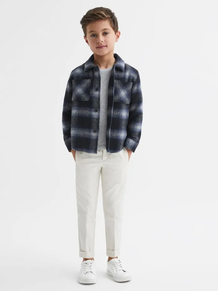 Children Reiss Coats and Jackets Idaho Wool Blend Check Overshirt Blue Multi