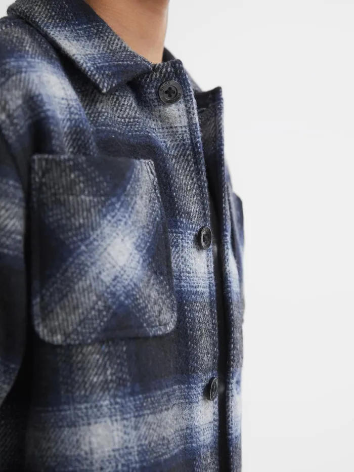 Children Reiss Coats and Jackets Idaho Wool Blend Check Overshirt Blue Multi