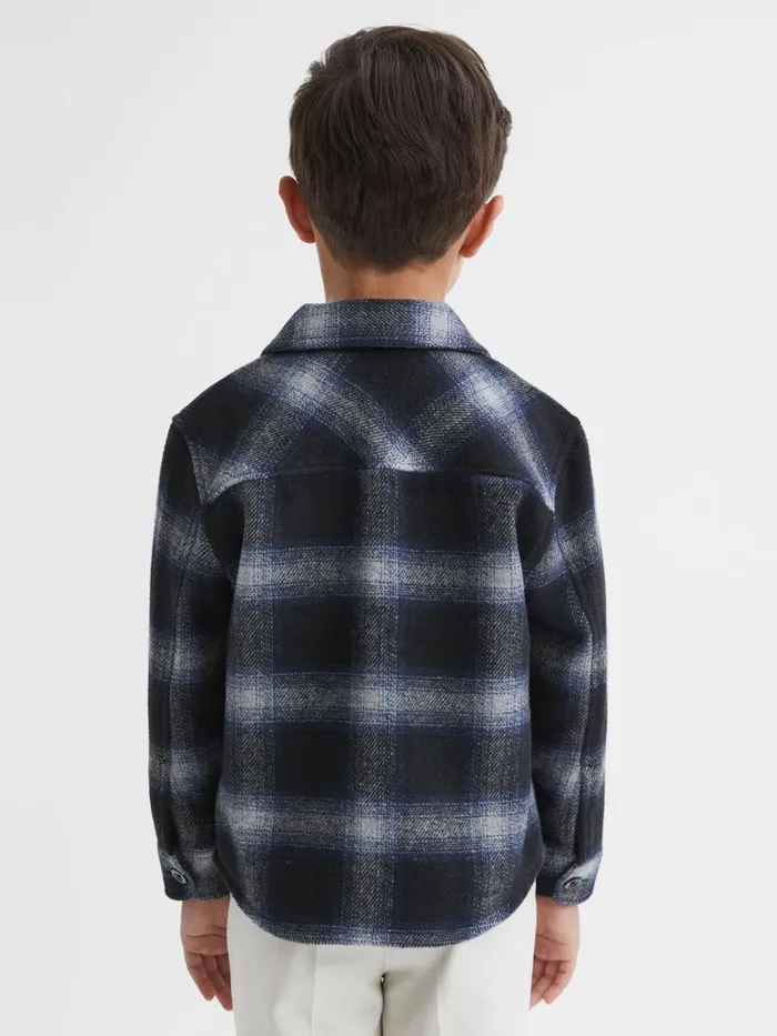 Children Reiss Coats and Jackets Idaho Wool Blend Check Overshirt Blue Multi