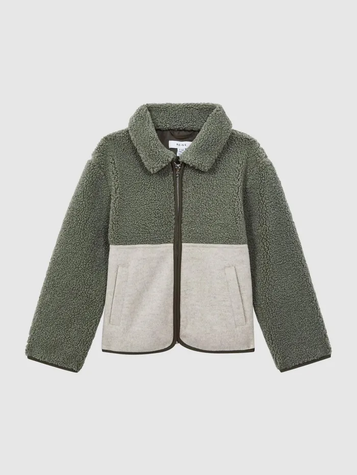 Children Reiss Coats and Jackets Kyle Sherpa ZipThrough Jacket Sage