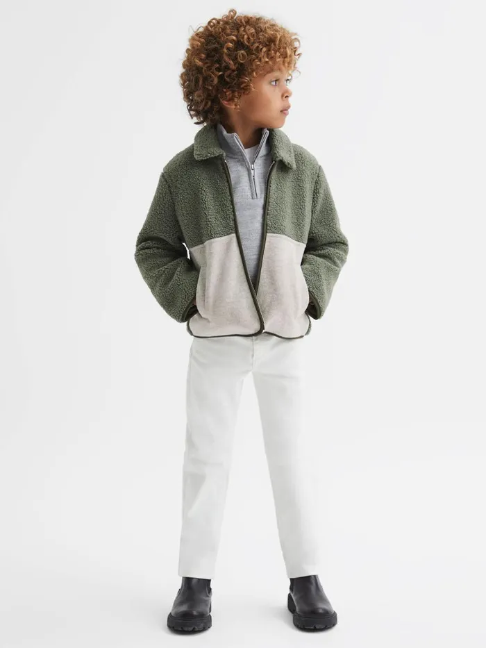 Children Reiss Coats and Jackets Kyle Sherpa ZipThrough Jacket Sage