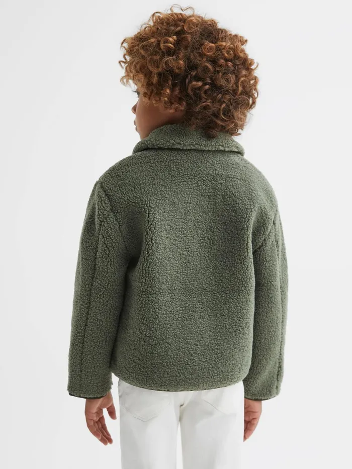 Children Reiss Coats and Jackets Kyle Sherpa ZipThrough Jacket Sage