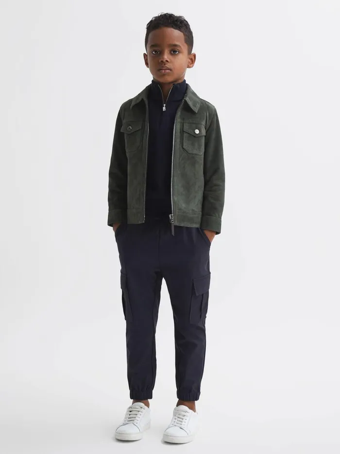 Children Reiss Coats and Jackets Pike Suede Zip Through Jacket Forest Green