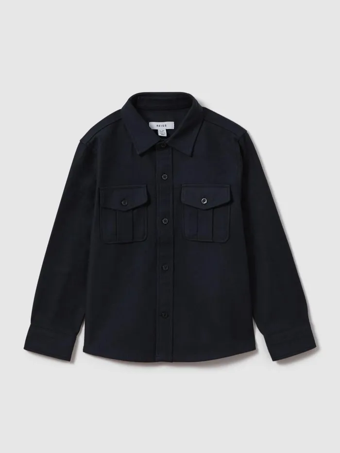 Children Reiss Coats and Jackets Thomas Brushed Cotton Patch Pocket Overshirt Navy