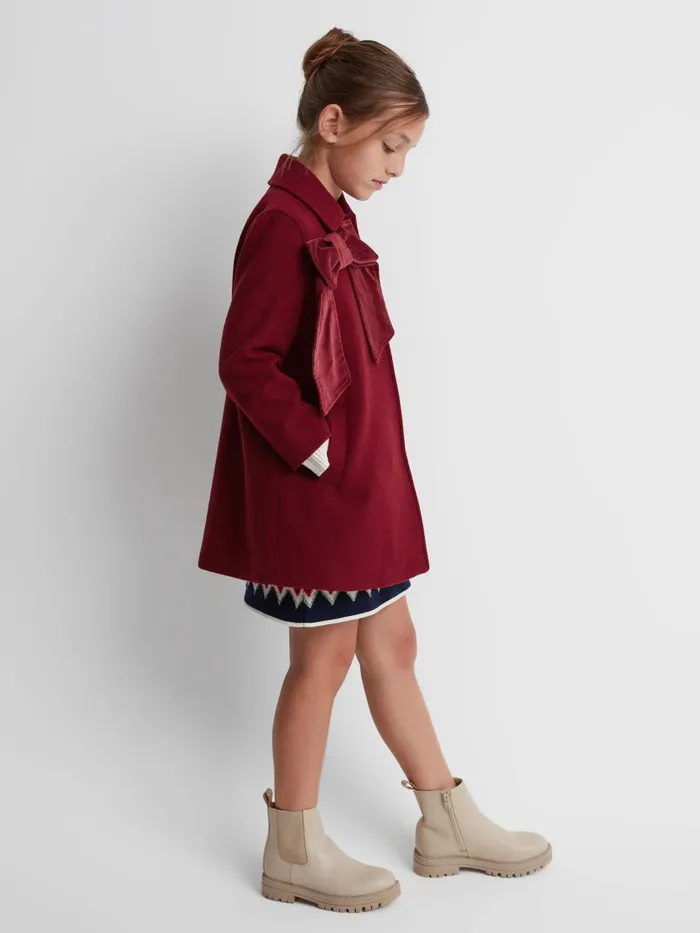 Children Reiss Coats and Jackets Valerie Wool Blend Bow Coat Red