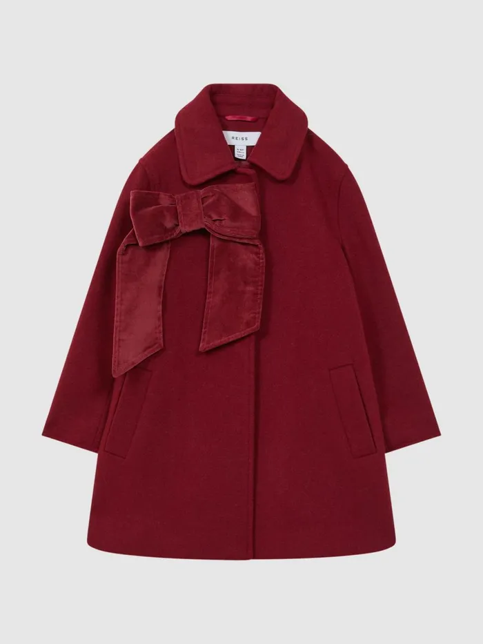 Children Reiss Coats and Jackets Valerie Wool Blend Bow Coat Red