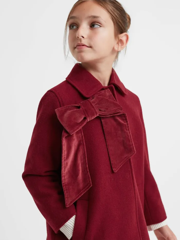 Children Reiss Coats and Jackets Valerie Wool Blend Bow Coat Red