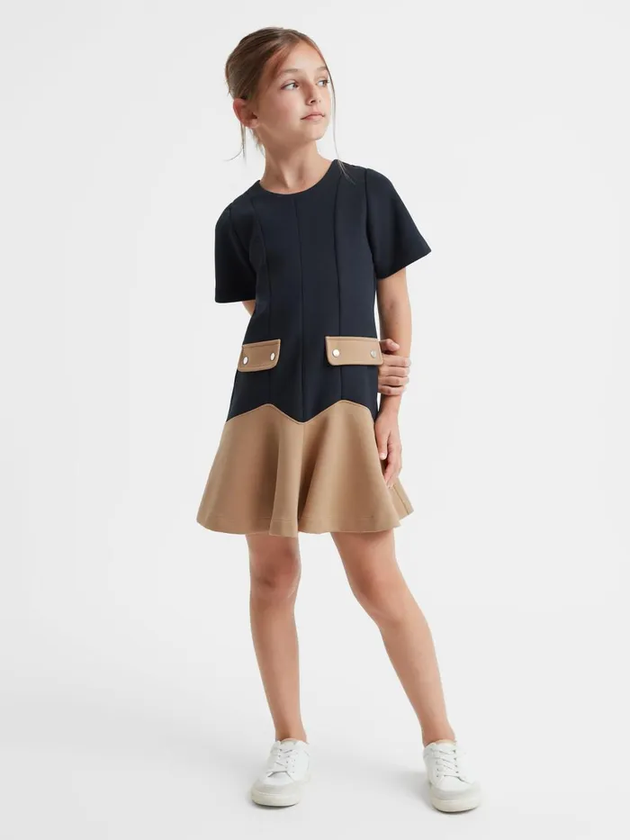 Children Reiss Dresses Fion Contrast Flared Dress Navy