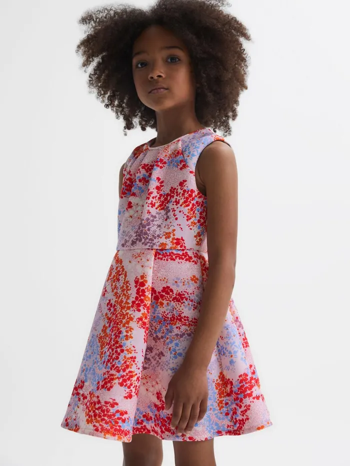 Children Reiss Dresses Max Floral Print Pleated Dress Pink Print