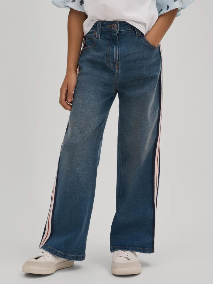 Children Reiss Jeans Marie Side Stripe Straight Leg Jeans Blue