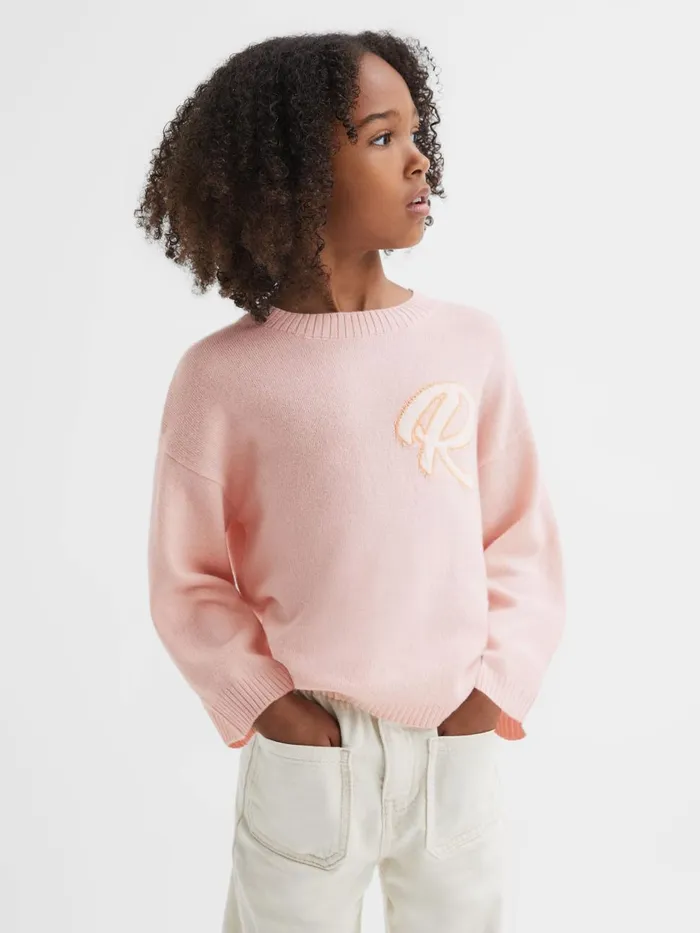 Children Reiss Knitwear Afi Wool Blend Motif Jumper Pink