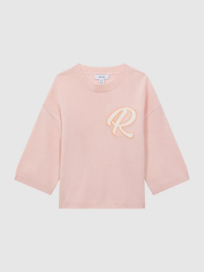 Children Reiss Knitwear Afi Wool Blend Motif Jumper Pink