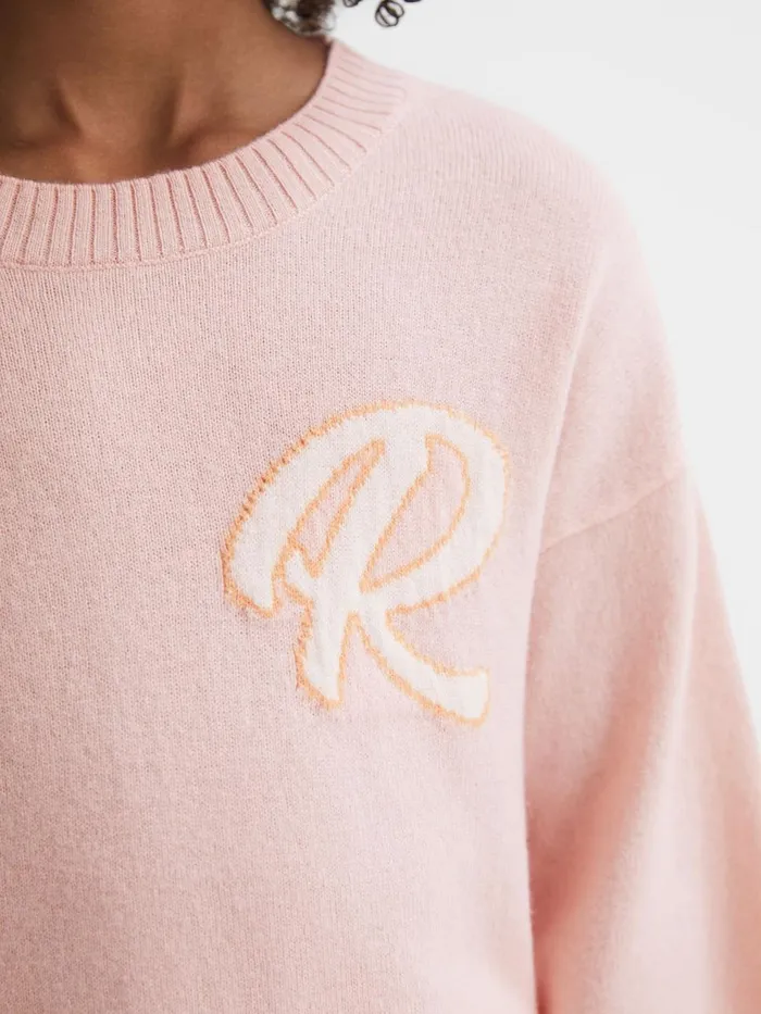 Children Reiss Knitwear Afi Wool Blend Motif Jumper Pink