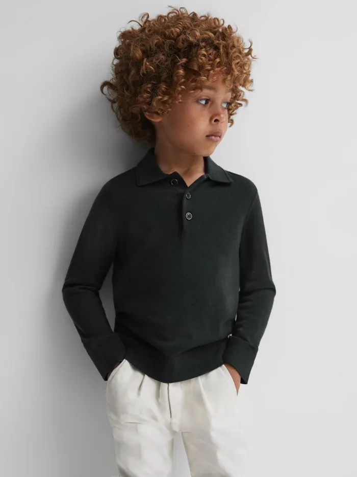 Children Reiss Polo Shirts Trafford Merino Wool Polo Shirt Forest
