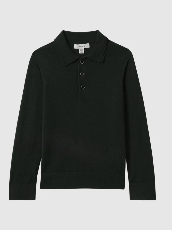 Children Reiss Polo Shirts Trafford Merino Wool Polo Shirt Forest