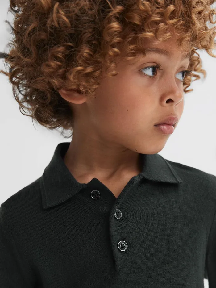 Children Reiss Polo Shirts Trafford Merino Wool Polo Shirt Forest